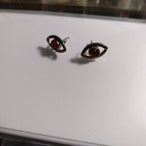 Chic Eye-Shaped Earrings in Silver and Red